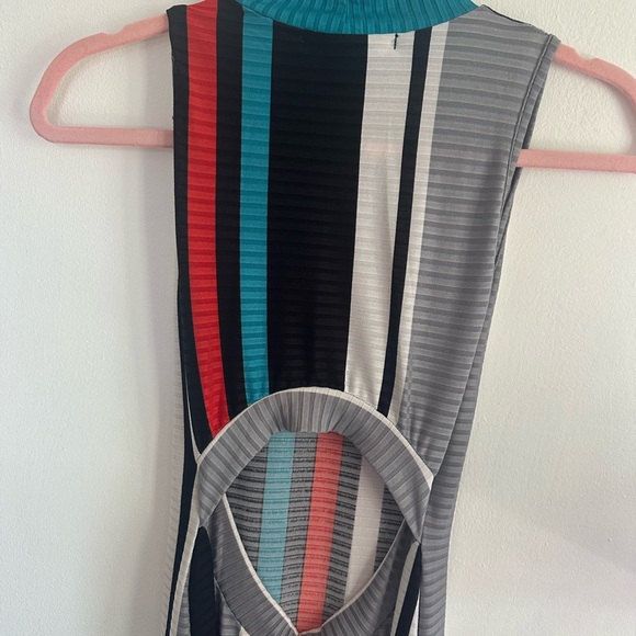 Striped long dress, Sleeveless vertical stripes Neck dress, women's dress - Picture 5 of 5